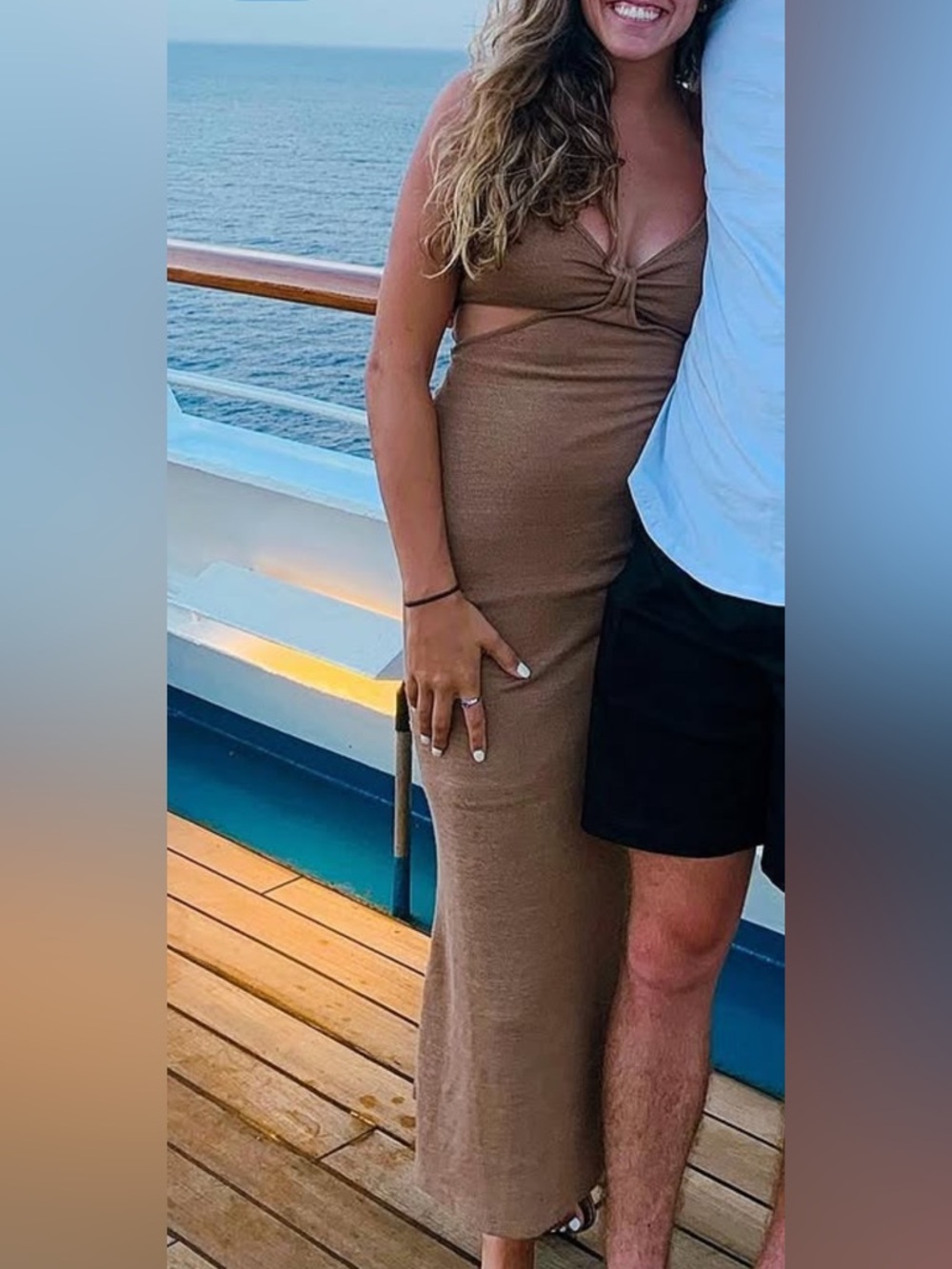 Taupe Cutout Knit Maxi Dress